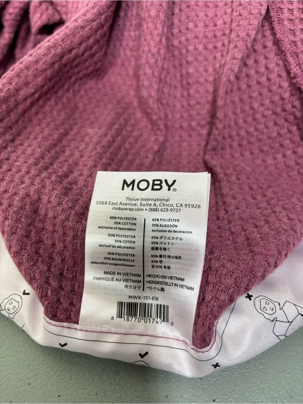 Moby Wrap Waffle Knit Wrap Baby Pink Soft Stretchy Cotton Blend One Size